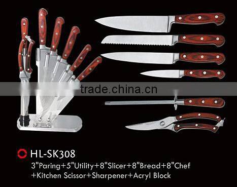 Kitchen knife set with wood handle
