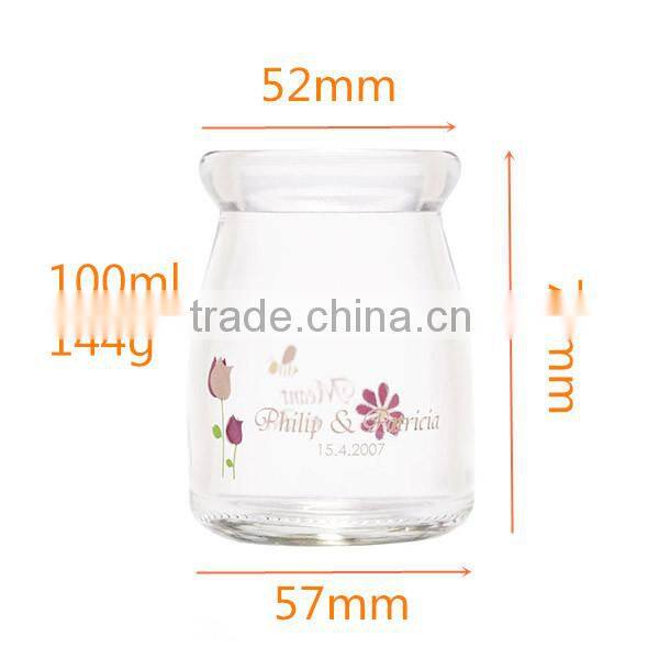 Custom design 100ml glass bottles for milk and pudding with tin lid
