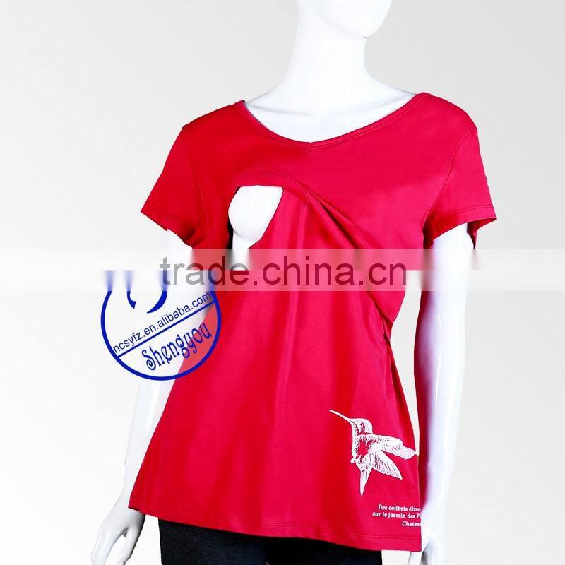 Custom Short sleeve spandex cotton maternity breastfeeding nursing clothing