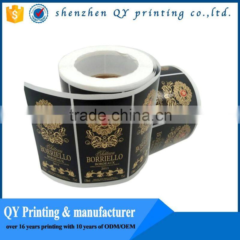 gold stamping paper wine sticker,adhesive red wine sticker