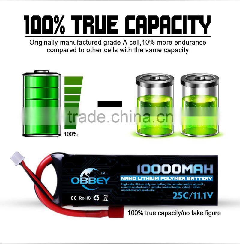 High density China 11.1V 10000mAh lithium polymer battery rechargeable battery for RC