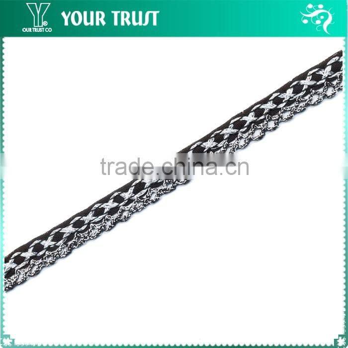 Width 1.2 Centimeter Black Silver Metallic Nylon Braid Trimming