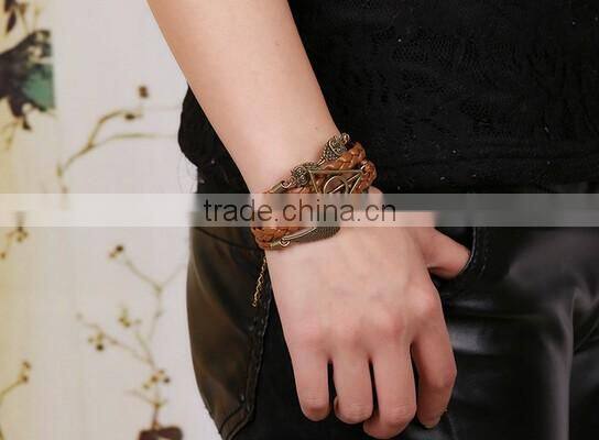 New Fashion owl deathly hallows angel wing leather bracelet DIY