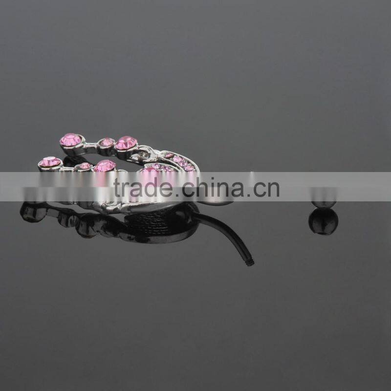 Multi Pink Gems Paved Arch Top Charms Round Dangle Belly Button Naval Ring.