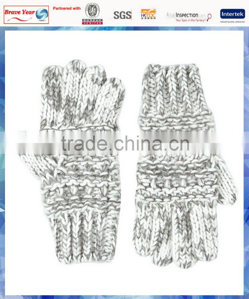 100% acrylic women grey and white space dye chunky knitted gloves