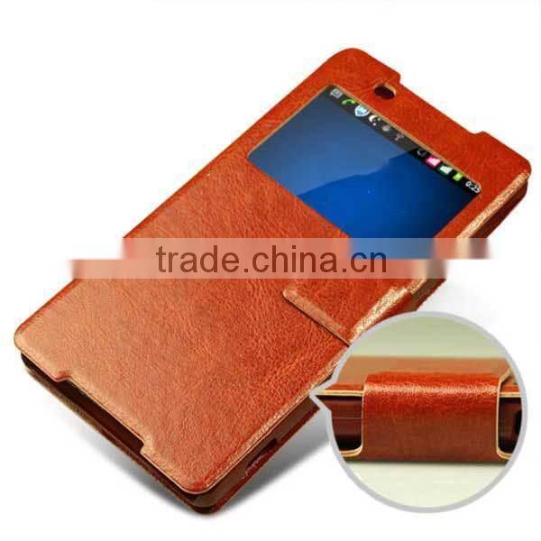 Luxury PU leather case for Sony Xperia Z3,Magnetic Flip cover for sony ,view window case for sony