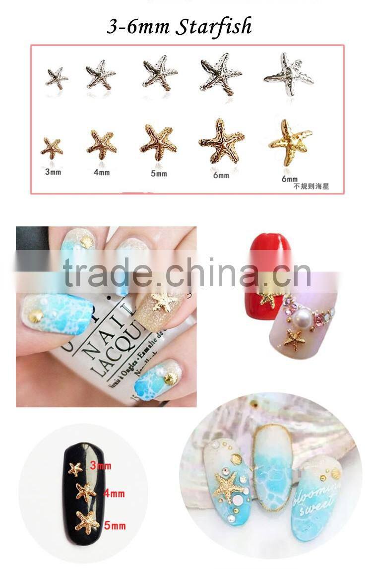 2016 Popular Sea Series metal nail art Summer gold silver starfish/ Shell/ feathers Nail Arts design