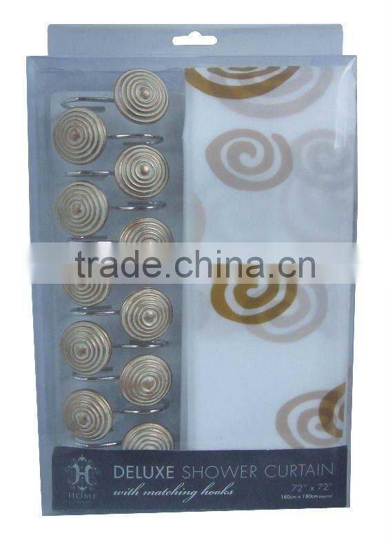 black round pattern design shower curtain with 12resin hooks