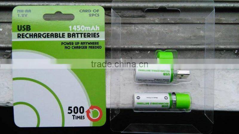 AA USB battery 1450mAh 1.2v, USB Easy Charge Via Powered USB s