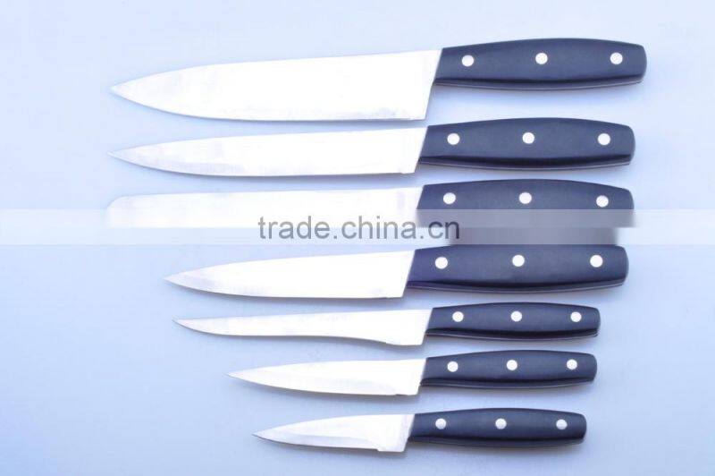 7PCS PP handle kitchen knives with pine wood block