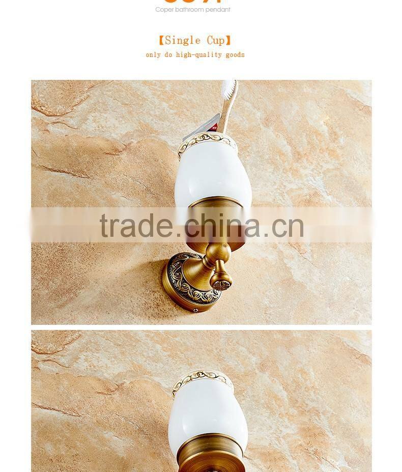 889F hotel use bathroom accessory archaize single cup Carve patterns or designs on woodwork single Tumbler Holder