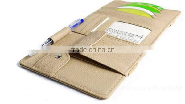 Boshiho Car Leather Sun Visor multi-use CD DVD Holder Bag Pocket Glass Clip Card Pen