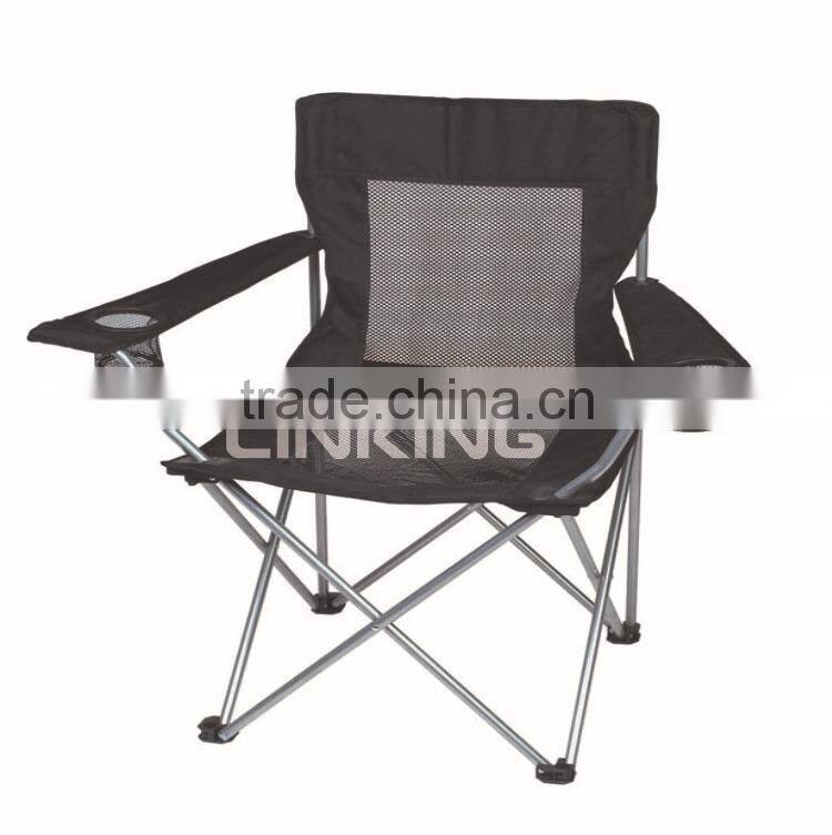 black folding mesh chair with multiple cup holders