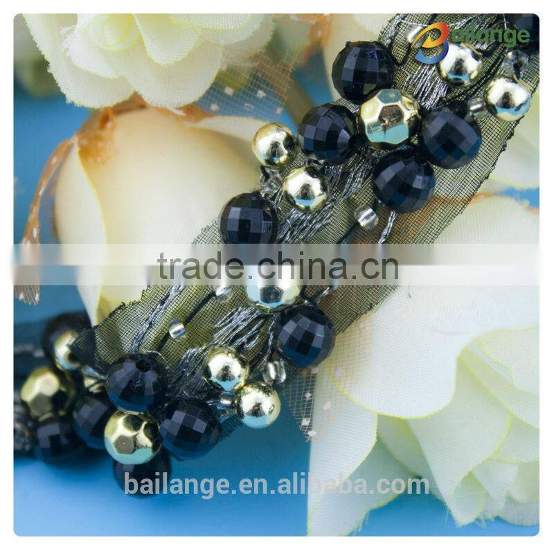 Guangzhou hot sale African black pearl beaded trim for dress design