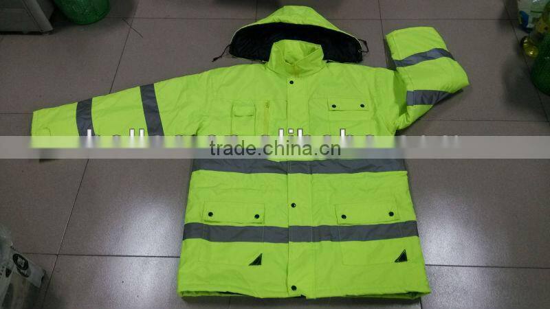 high visibility yellow reflective safety jacket