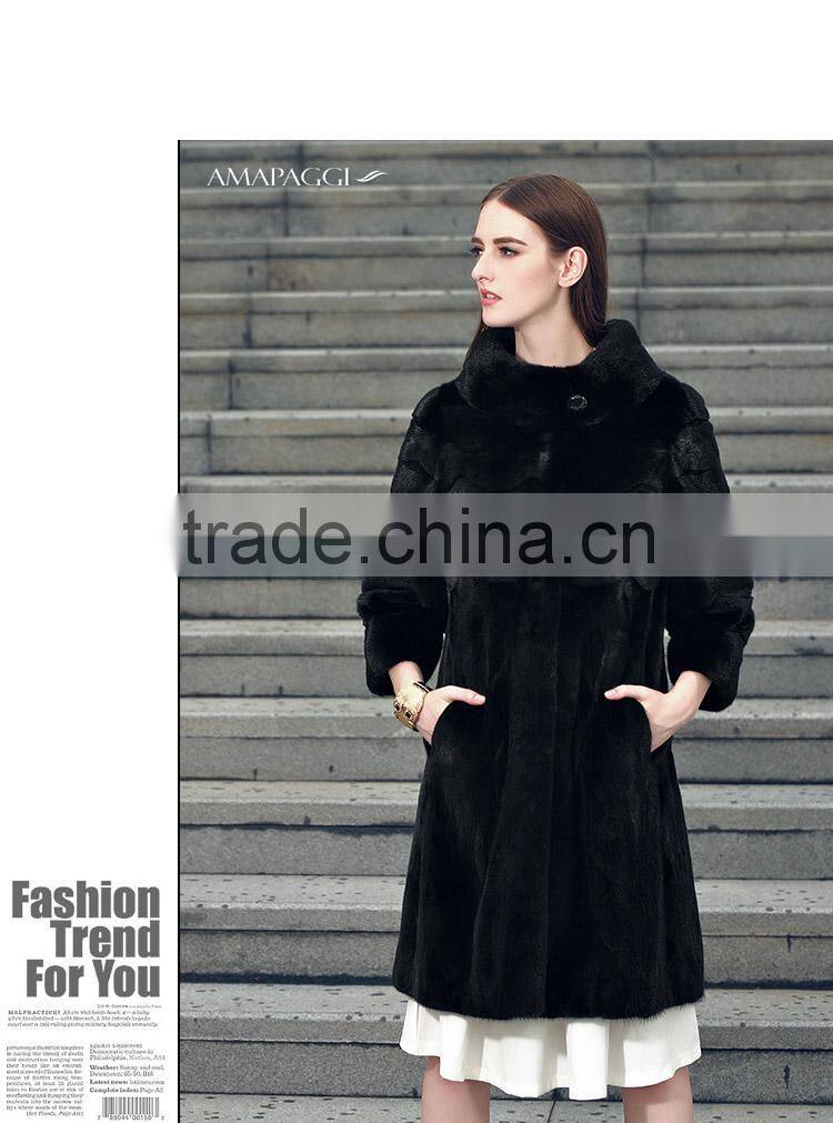 Famous Brand design simple black female mink fur coat for women