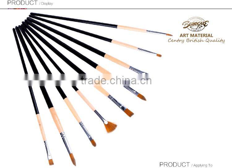 Factory Price 9 Pcs Long Wood Handle Artist Nylon Round Paint Brush Flat Paintbrush Fan Brushes Set Watercolor Painting Brush