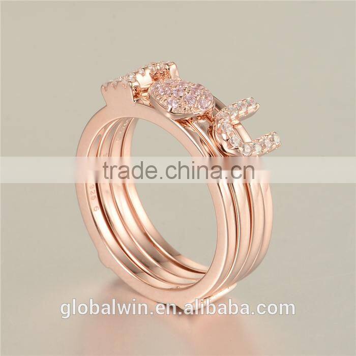 Latest Designs Gold Plated Finger Sex Letter I Love You Sterling Silver Ring With Clear Zircon