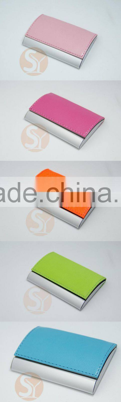 PU leather+stainless steel fashion temperament high-grade business card case for man and women