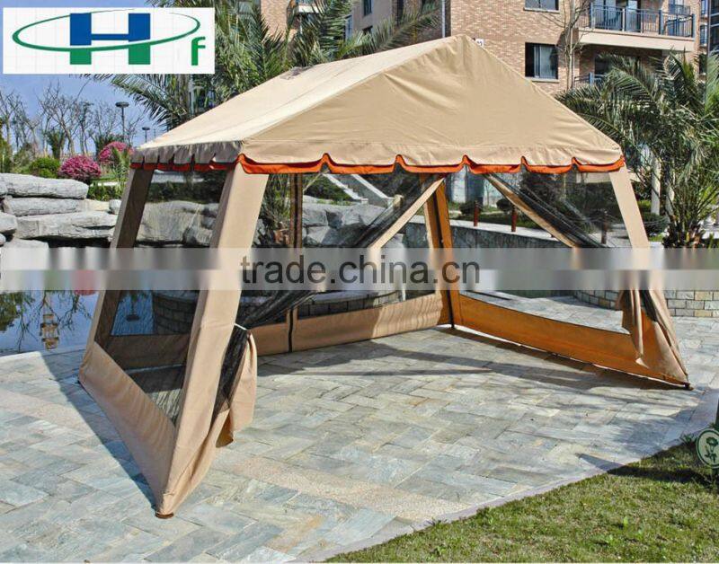 2.6x3/3x4m beige steel slant leg mesh gazebo