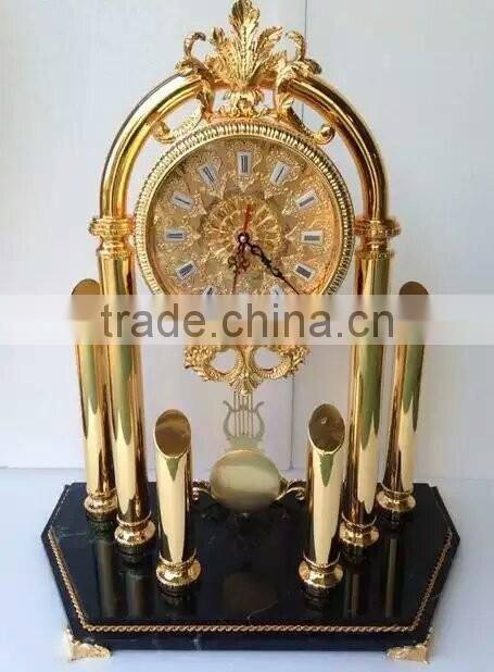 Magnificent Bright Gold Gilt Brass Mantel Clock, Black Marble Base Mantel Clock