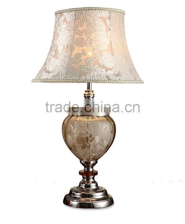 Living room bedroom lamp flower pattern glass and crystal table lamp with lampshade