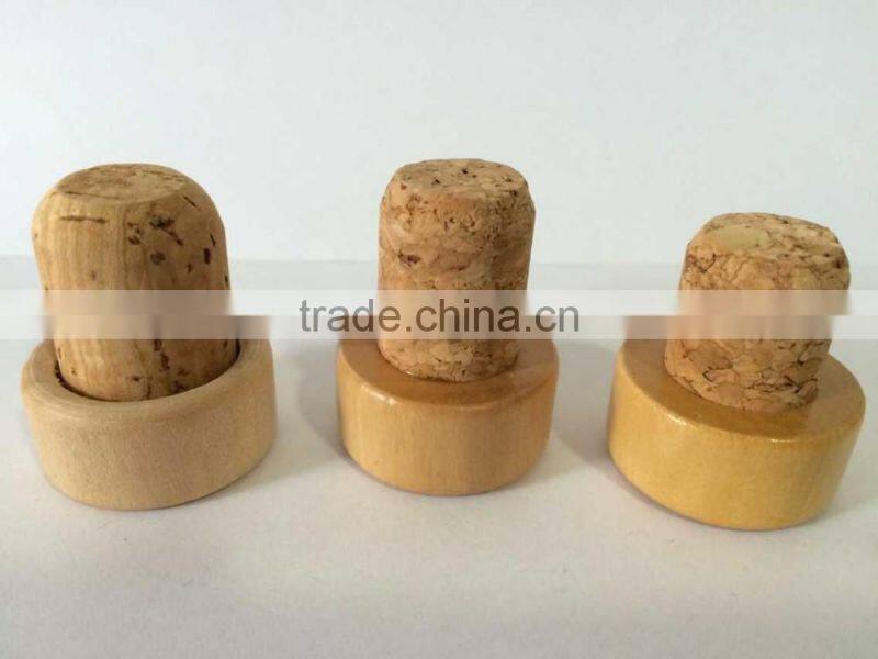 Item HSC0022 cork stopper wooden top and 100% natuer cork glass bottle cork