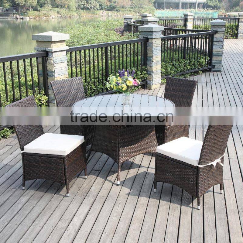 2017 Trade Assurance Outdoor Promotion pe rattan resin wicker banquet 4pcs modern high back dining table set