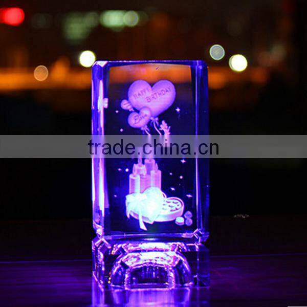 Light base 3d laser engraving crystal birthday gifts