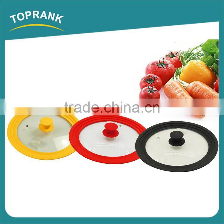 Custom size color kitchen cooking lids universal silicone edge glass pot lid