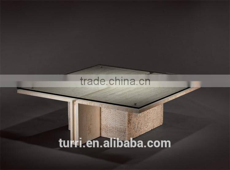 Latest design Iran travertine marble TV stands glass top