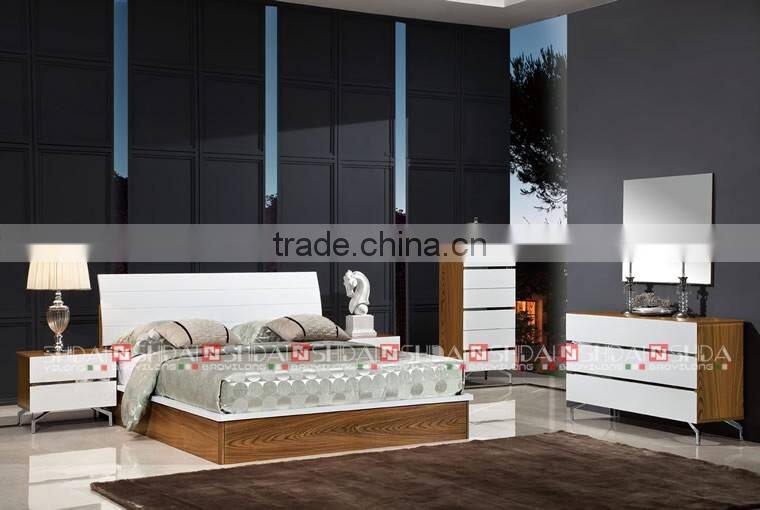 2016 new arrival modern lift up storage bed design and cabinet sets with metal legs