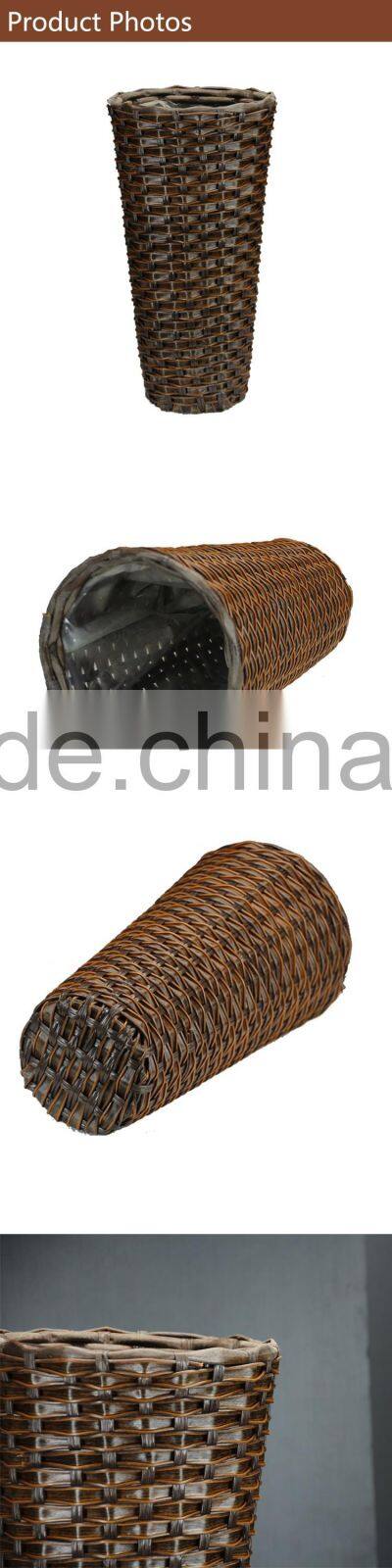 Indoor Gardening Classic Round PE Rattan Basket with Plastic Inner