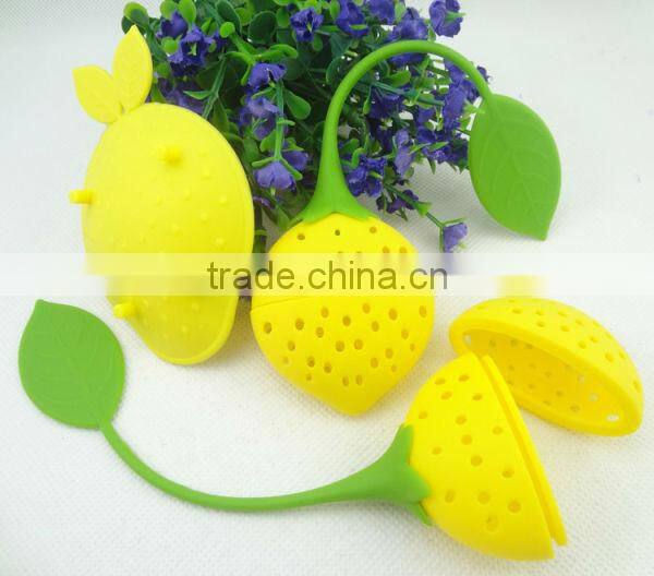 Lovely Strawberry Silicone Tea Infuser Strainer Herbal Spices Leaf by Silicone Strainer color yellow
