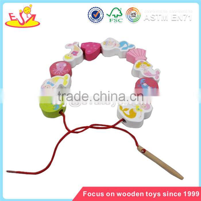 Wholesale DIY beautiful wooden string animal beads toy lovely baby wooden animal beads toy W11E009