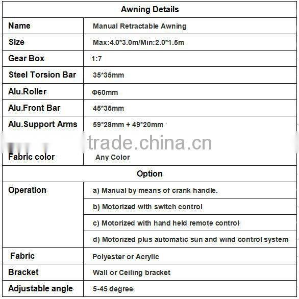 Dutch awning no-cassette awning (manual)
