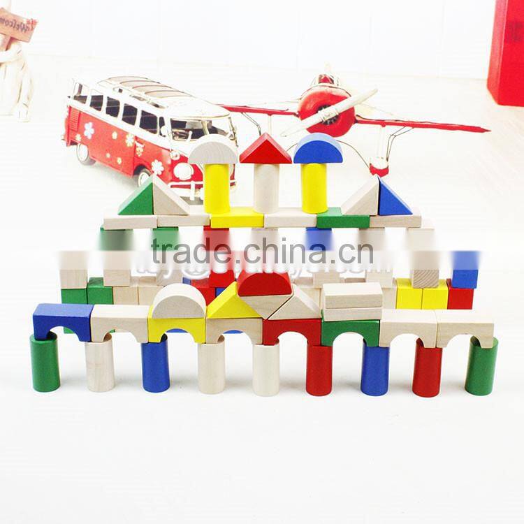 Colorful 80 pieces kids wooden toy connecting building blocks best sale children wooden intelligence building blocks W13A137