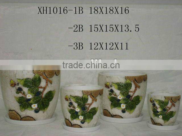Round Ceramic flower pots with leaf design