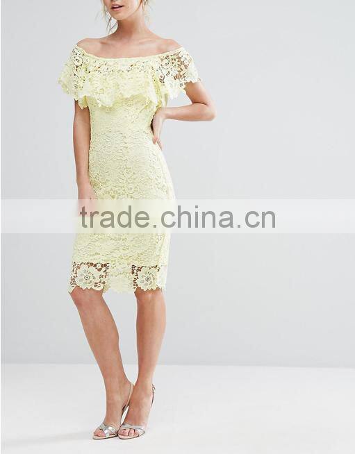 Guangzhou clothing OEM Blue Pleated Skirt Lace Mini T-Shirt Dress