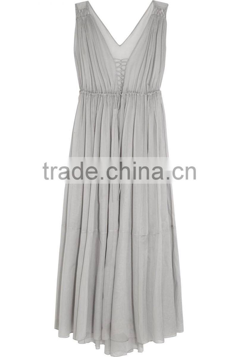 Sexy Flowing Cotton-mousseline Maxi Long Dress With Front Lace Up Western Dresses Names 2016 HSD5777