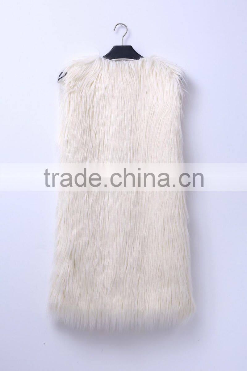Europe style 2016 new fashion design pure color lady long faux fur vest
