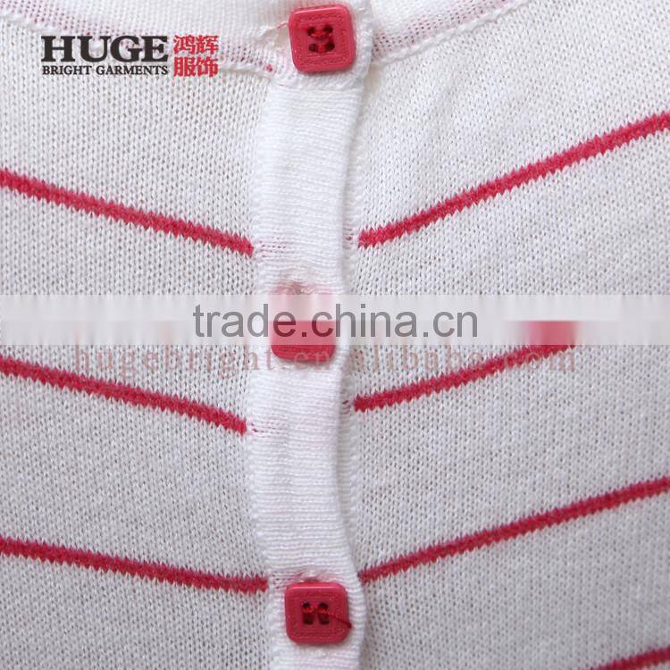 Women two-tone striped cotton cardigan with long sleeves, button closure front