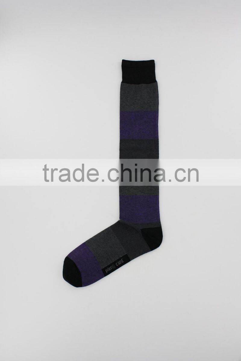 European size Melanged cotton yarn Wide Strip knee high socks women