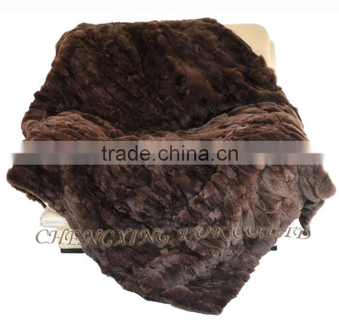 CX-D-66E Real Fur Luxury Patchwork Rex Rabbit Fur blanket/Fur Rug
