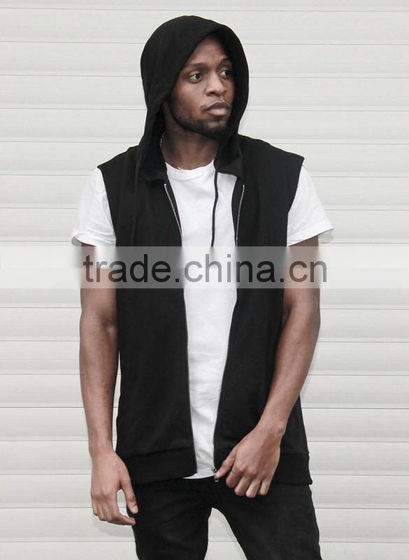New men thin hip hop sleeveless vest hoodie men outdwear sports hooded vest with zipper casual vest coat