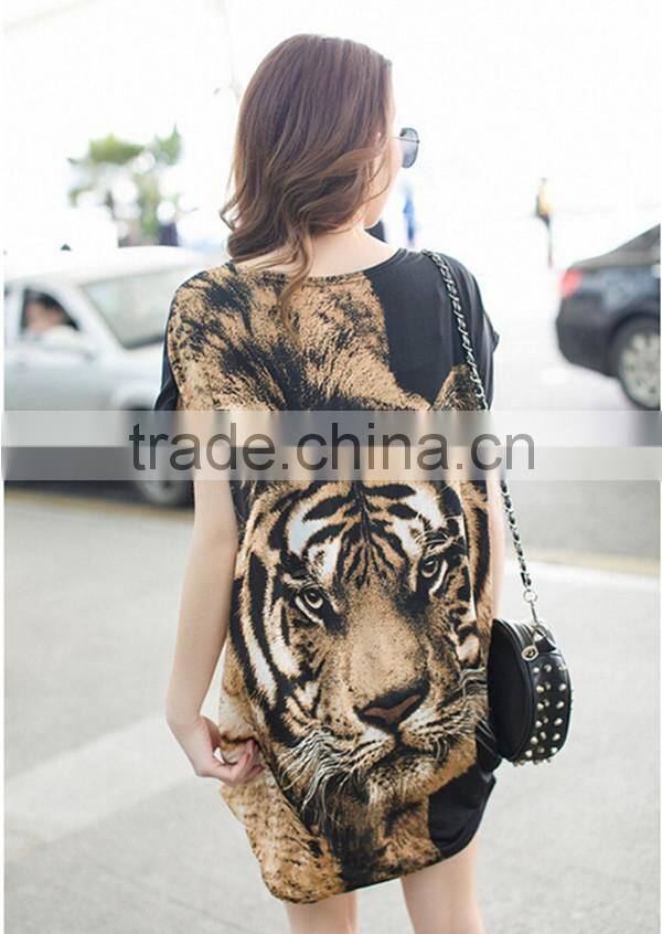 Summer Korean style plus size loose round neck short sleeve casual tiger printing 3D t shirt wholesale