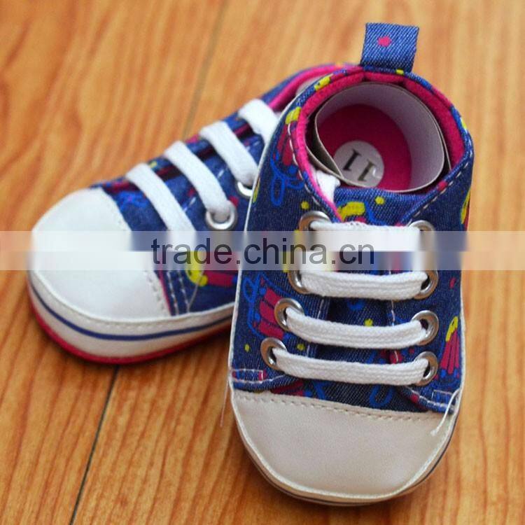Printed shoestring sport denim baby footwear