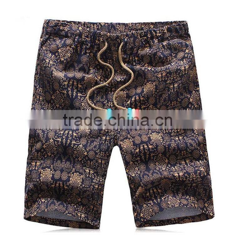 Hot sale fashionable men national cotton&linen beach shorts custom shorts in guangzhou