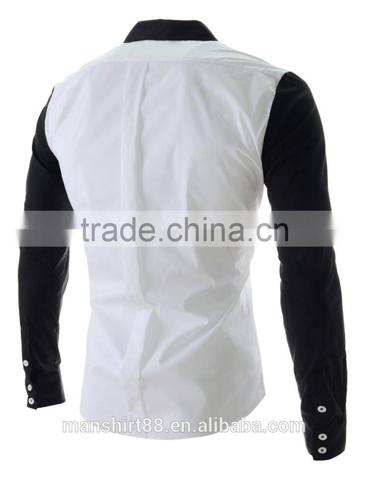 2017 latest designer contrast collar and sleeve slim fit dress men shirt
