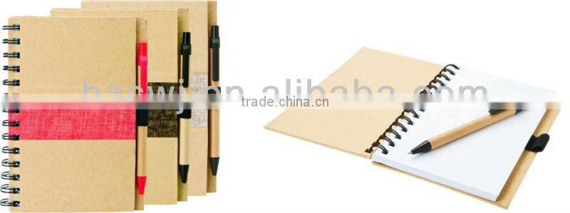 900grams kraft paper cover spiral winding eco friendly notebook 70grams 70sheets 18*13.5cm with kraft paper pen